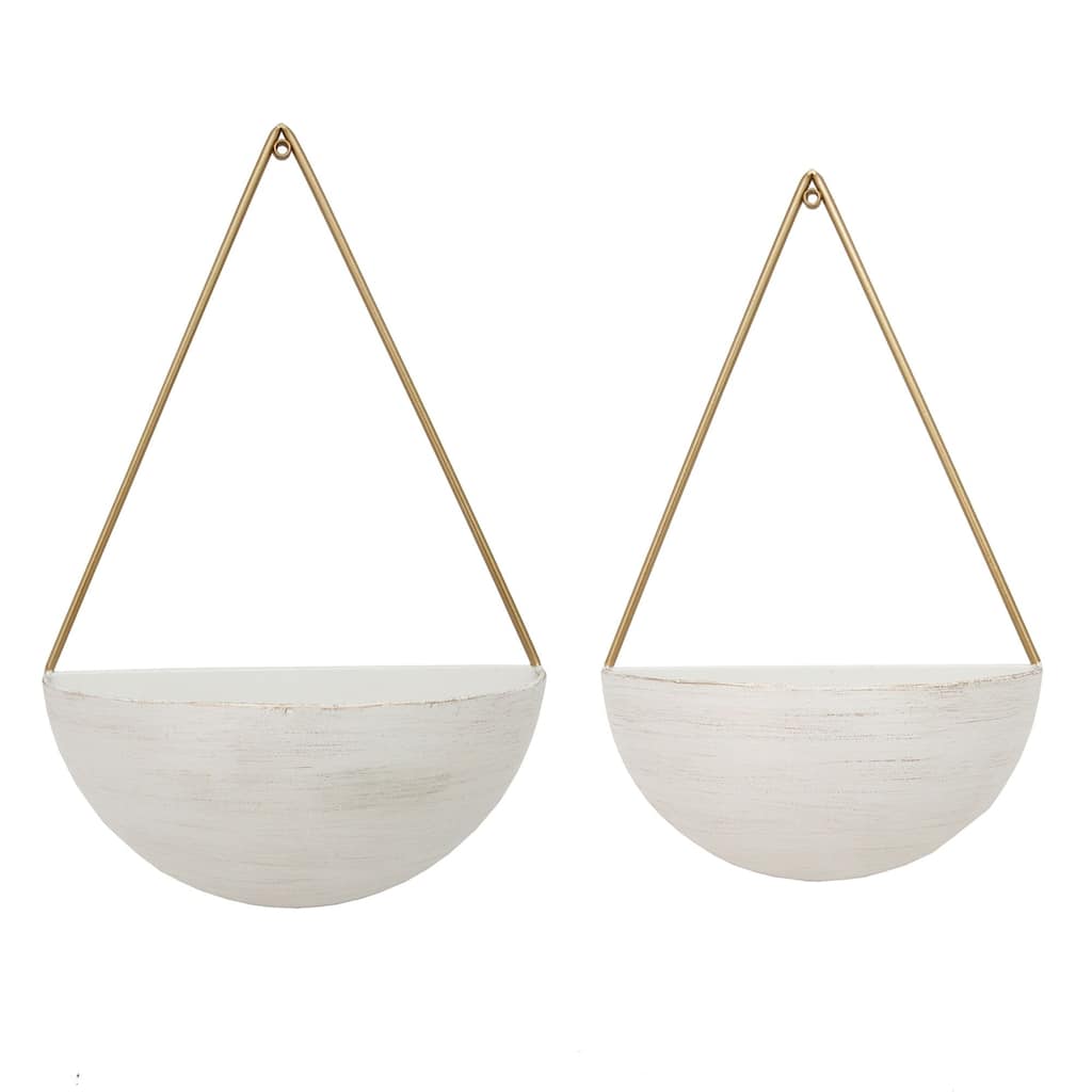 Half Moon Wall Hanging Planters - 18.25" - White and Gold - Set of 2
