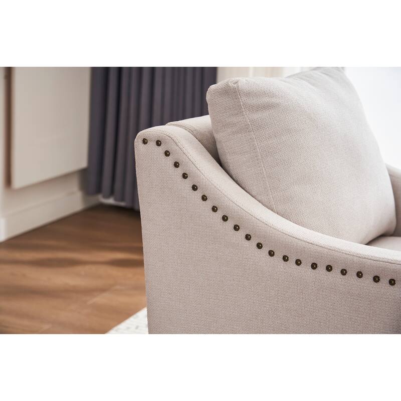 GDFStudio - Liam Modern 360° Swivel Linen Accent Chair with Rivet Detailing