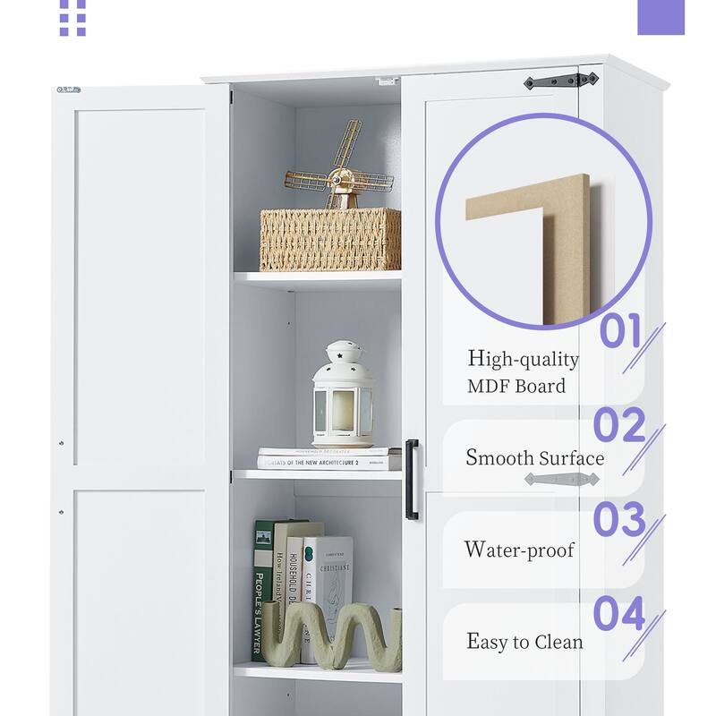 Roomfitters Tall Bathroom Storage Cabinet with 2 Doors 1 Drawer and Adjustable Shelf Painted MDF Structure, White