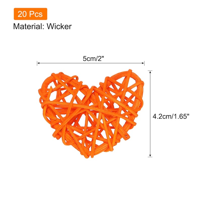 20Pcs Heart Rattan Ball Vase Filler Home Decoration 2 in - Orange