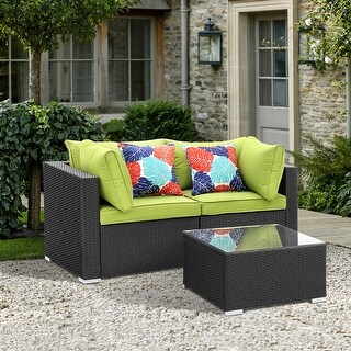 Zenova 7/3 Pieces  Outdoor Patio Rattan Wicker Sectional Sofa Sets With Pillows And Cushions