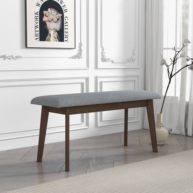 Annaliese Mid-Century Modern Design Fabric Upholstered Dining Bench in Grey