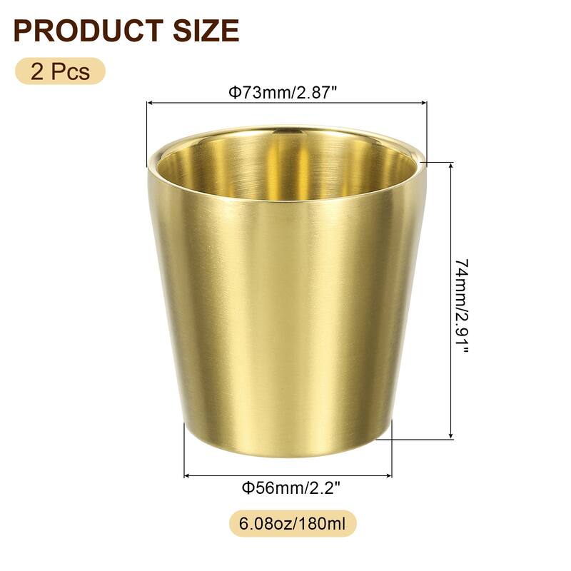 2 Pcs 304 Stainless Steel Cup, Double Wall Water Glasses Gold