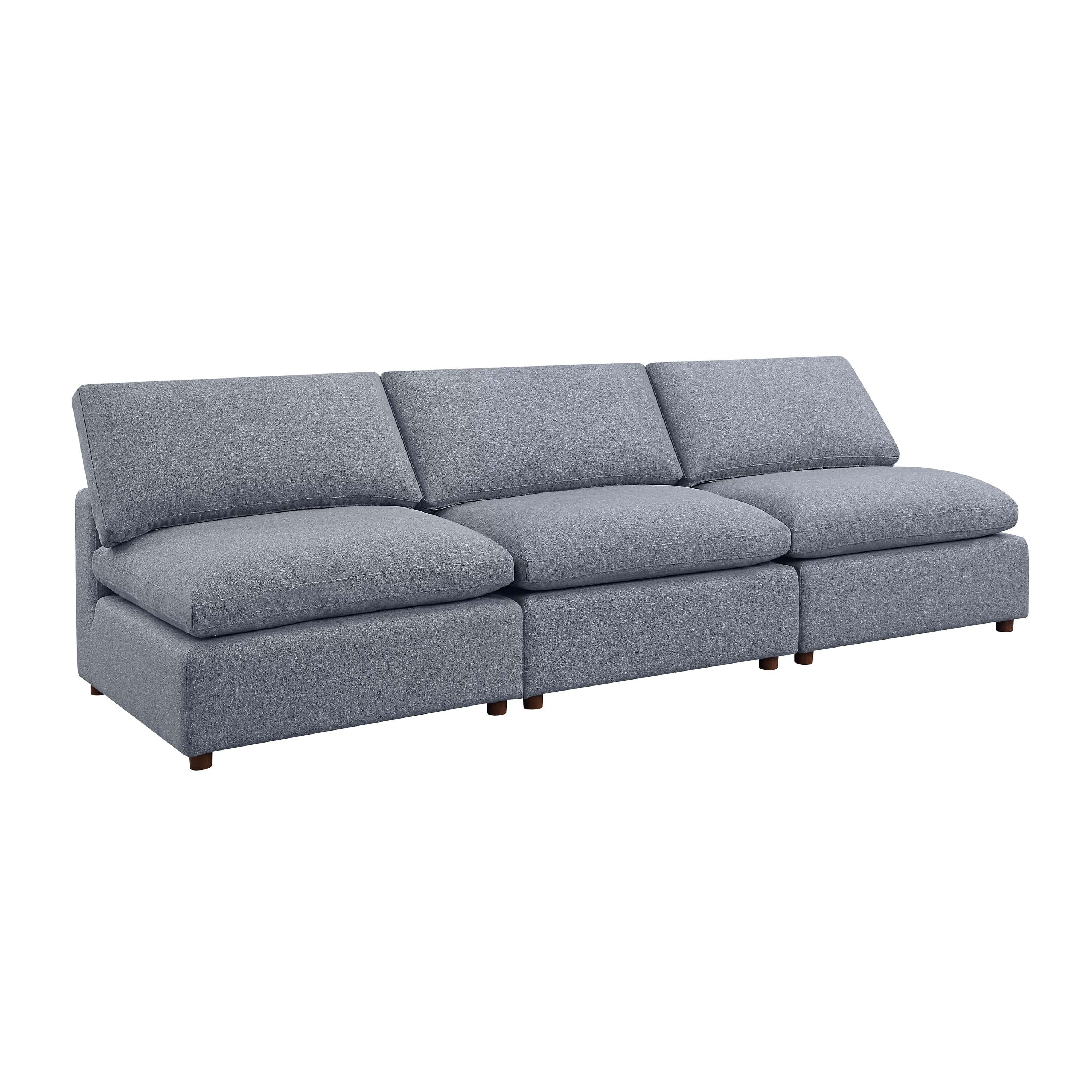 Grey 3 Seater Straight Row Sofa with Removable Cushions and Pillows