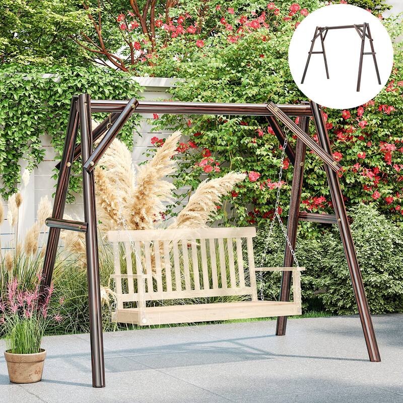 Outsunny 660 lbs Porch Swing Frame, Heavy Duty A-Frame Wooden Swing Stand for DIY Painting