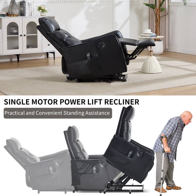 PU Leather Power Lift Recliner Chair with Massage & Heat, Single Motor Heavy Duty Electric Recliner, Sofa Chair with USB Port