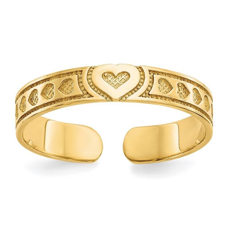 Curata Womens Adjustable Solid 10k Yellow Gold Heart Toe Ring