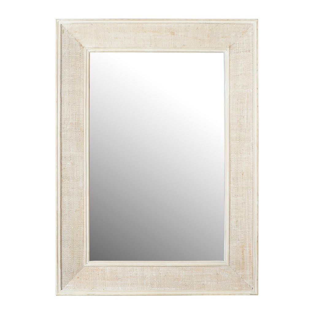 Rectangle Wall Mirror with Rattan Detail, White Wash - White Washed