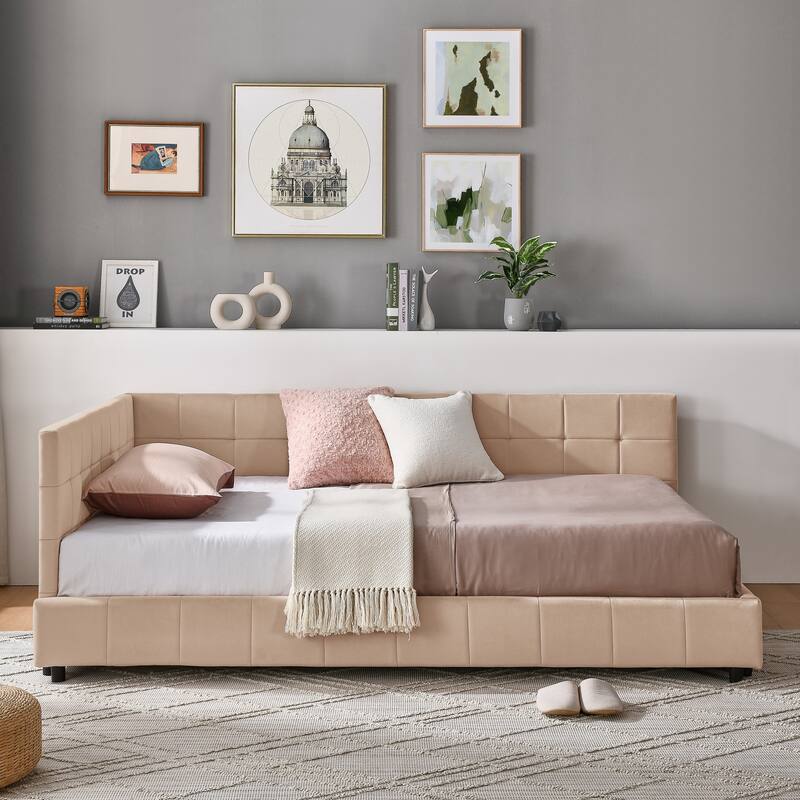 L-shaped Velvet Upholstered Daybed Tufted Sofa Bed with Soft Backrest Armrests - and Optional Corner Storage Day Bed