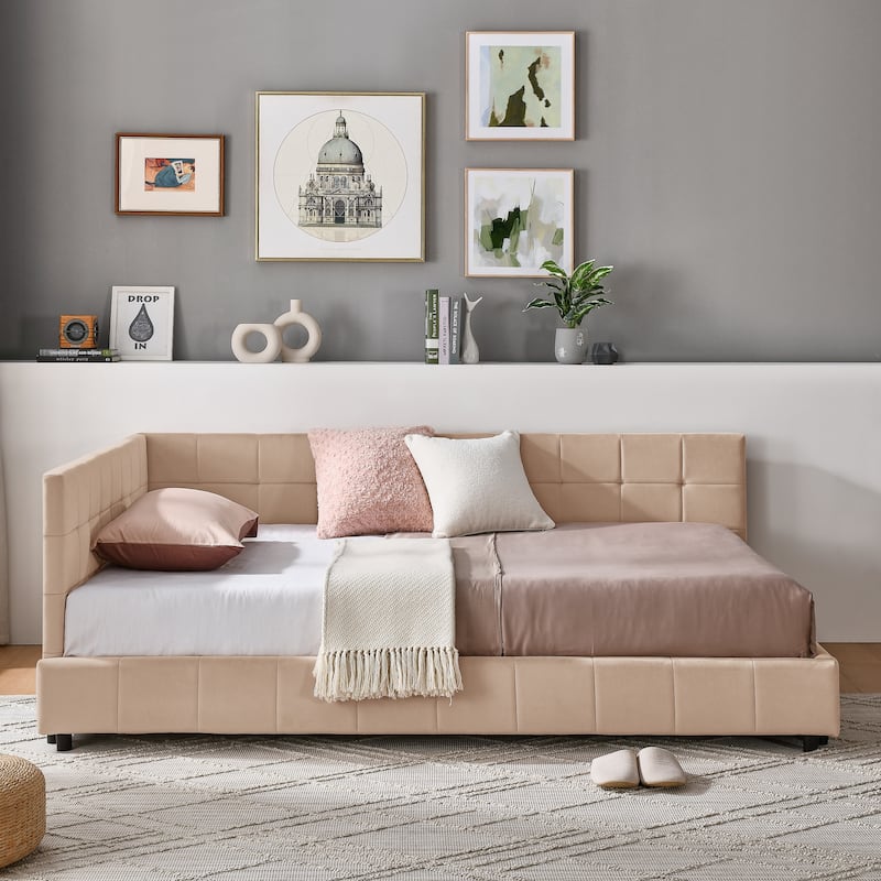 Mid-Century Full Size Velvet Daybed with Tufted Backrest & Armrests, Upholstered Sofa Bed Frame for Bedroom or Living Room