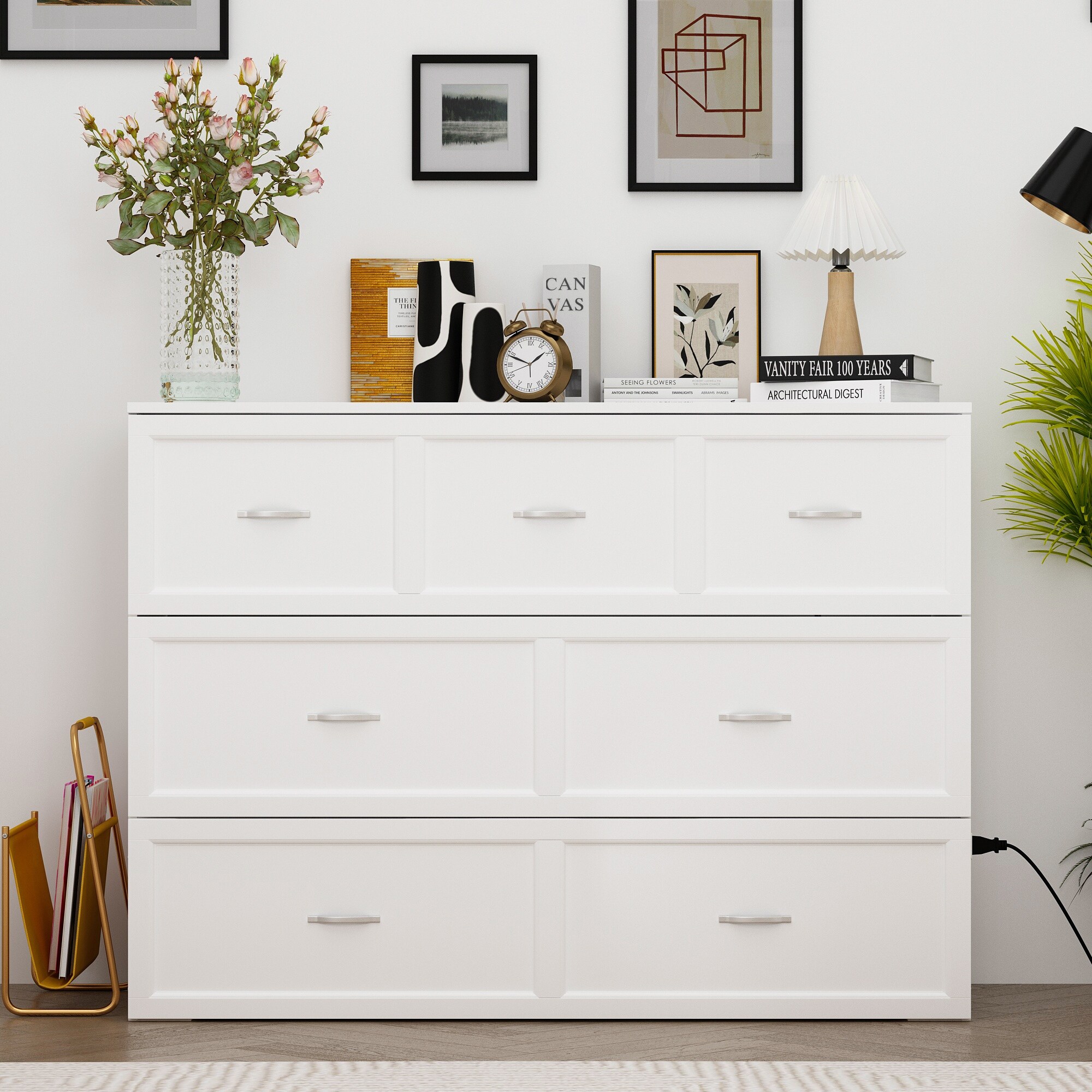 Modern Wood Full Murphy Bed Chest in White Finish Dresser 2-1 Cabinet - Overstock - 38167340 Modern Wood Full Murphy Bed Chest in White Finish Dresser 2-1 Cabinet - Overstock - 38167340