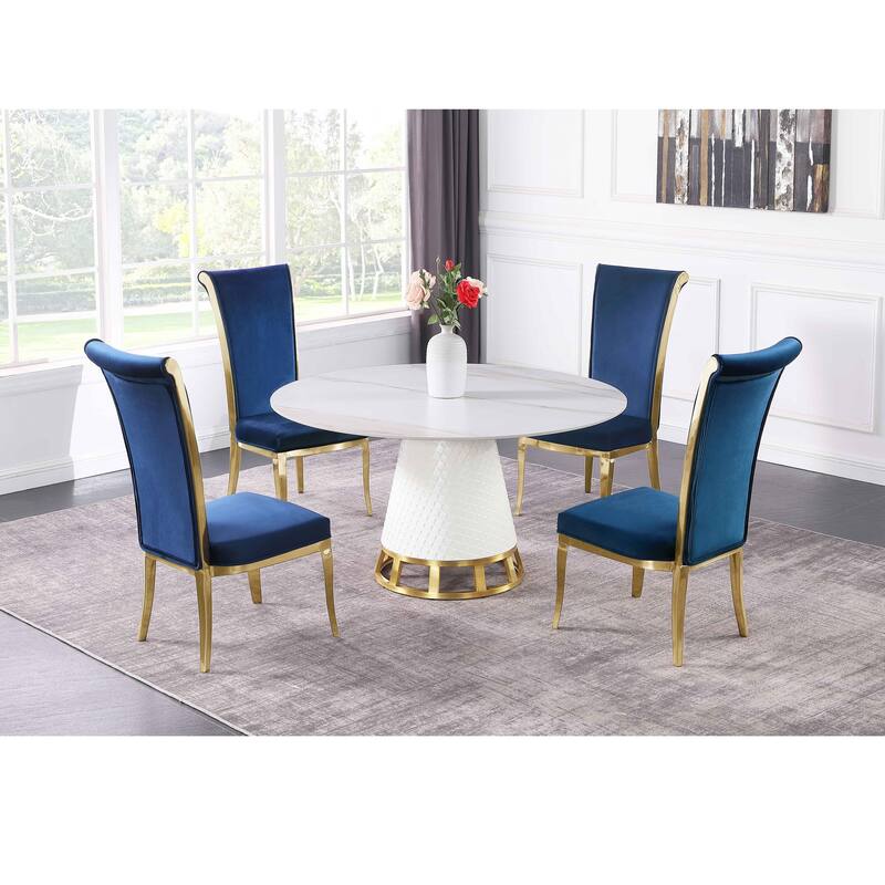 Somette Contemporary Blue Velvet High Back Side Chair, Set of 2 - Dining height