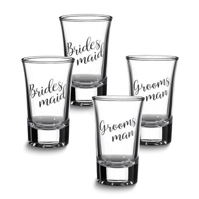 Curata Lillian Rose Set of 2 Bridesmaid and 2 Groomsman Shot Glasses