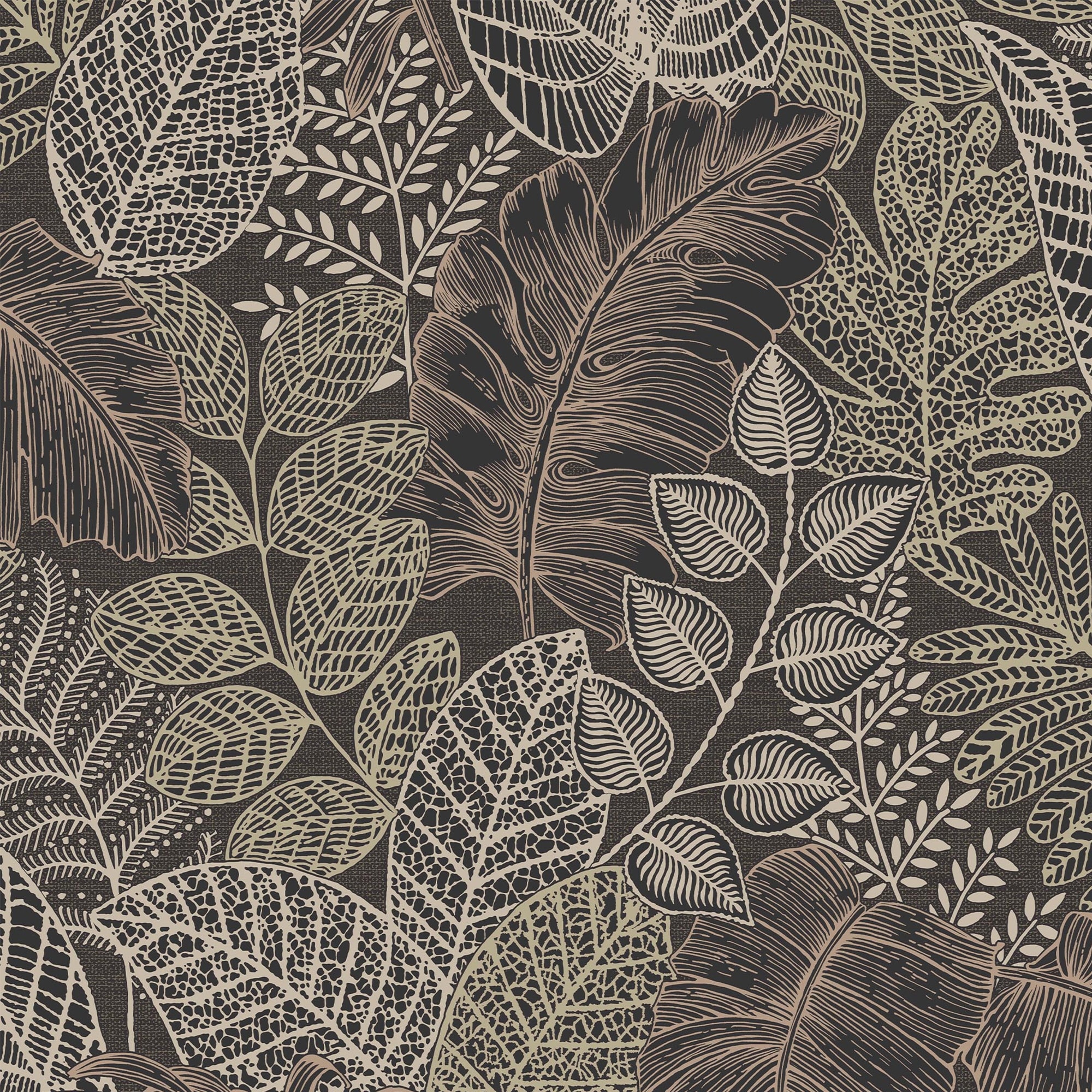 Superfresco Easy Scattered Leaves Charcoal and Gold