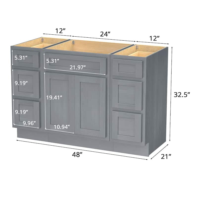 Vanity Art 48" Oak Freestanding Bathroom Vanity Cabinet without Top