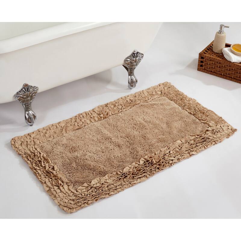 Better Trends Shaggy Border Collection Bathroom Rug -100% Cotton Tufted, Non-Skid Spray Latex Backing, Machine Washable Bath Mat - 24" x 40" Rectangle - Beige