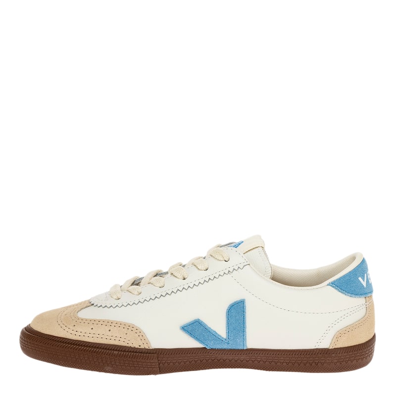 Veja Volley Leather Sneakers in White with Aqua
