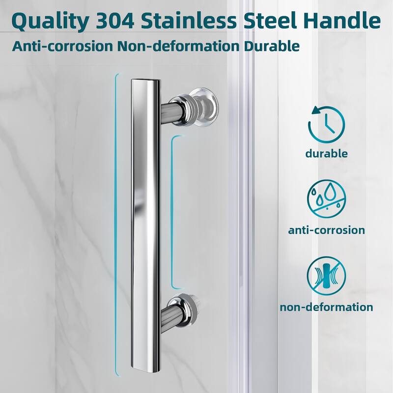 Elegant Bi-Fold Frameless Pivot Swing Shower Door Enclosure with Clear Glass Panel and Hardware Kit