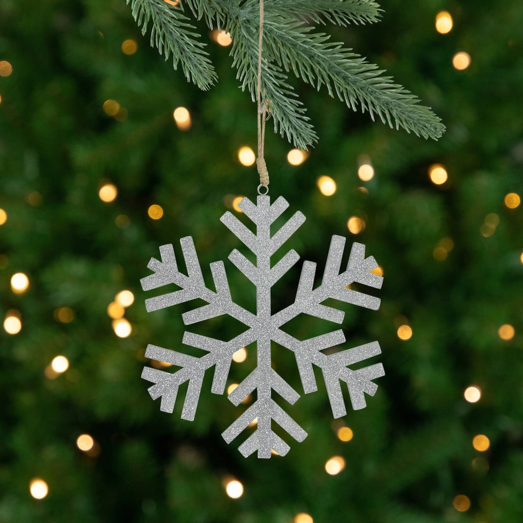 Glitter Drenched Wooden Snowflake Christmas Ornament - 8.75" - Silver Tone