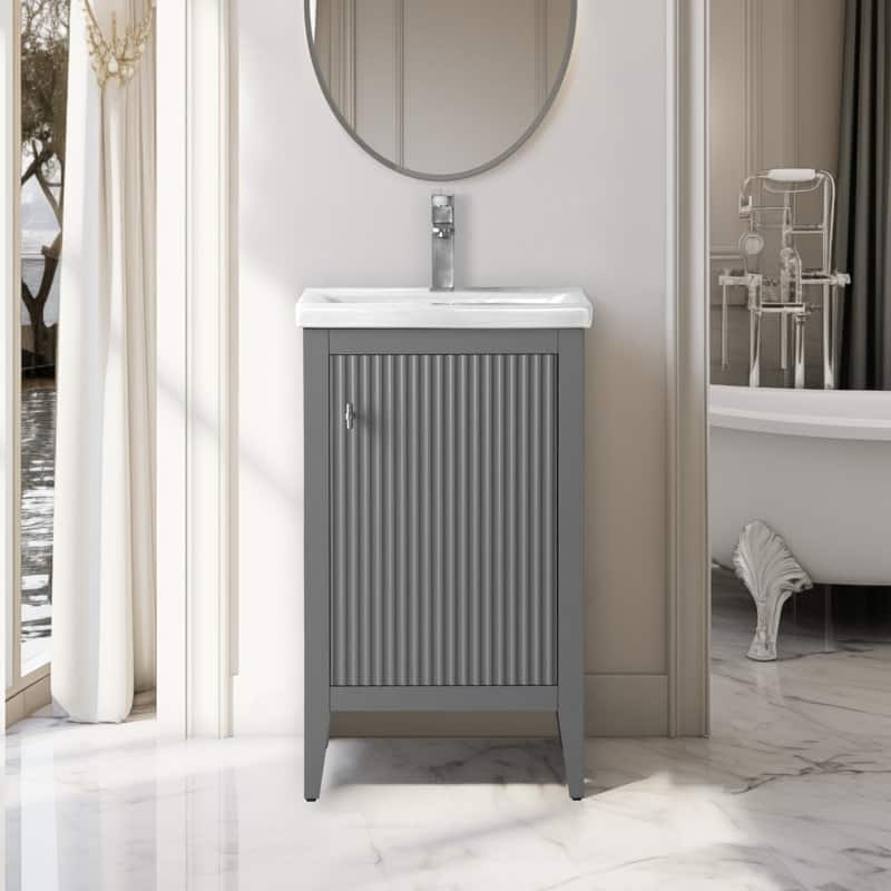 Vanity Art 20" Single Sink Bathroom Vanity Cabinet with Ceramic Top