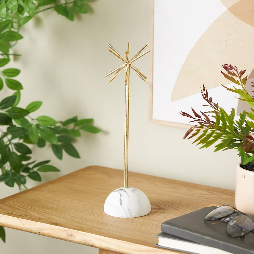 Gold Metal 12 Slot Jewelry Stand with White Base