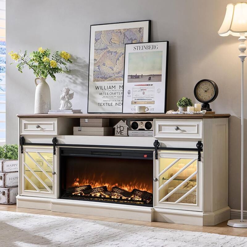 Farmhouse Fireplace TV Stand for 85 Inch TV, Entertainment Center