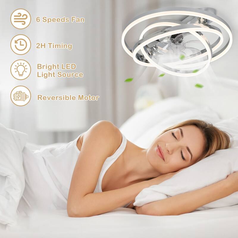 24" Adjustable Light Kit Flush Mount Ceiling Fan, 3 Color Tone CCT dimmable 6 Fan Speed, Remote & App Control for Bedroom