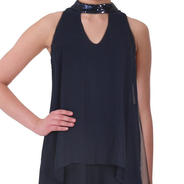 embellished neck chiffon overlay dress