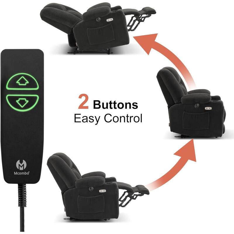 MCombo Electric Power Recliner Chair with Massage & Heat, Plush Fabric 8015