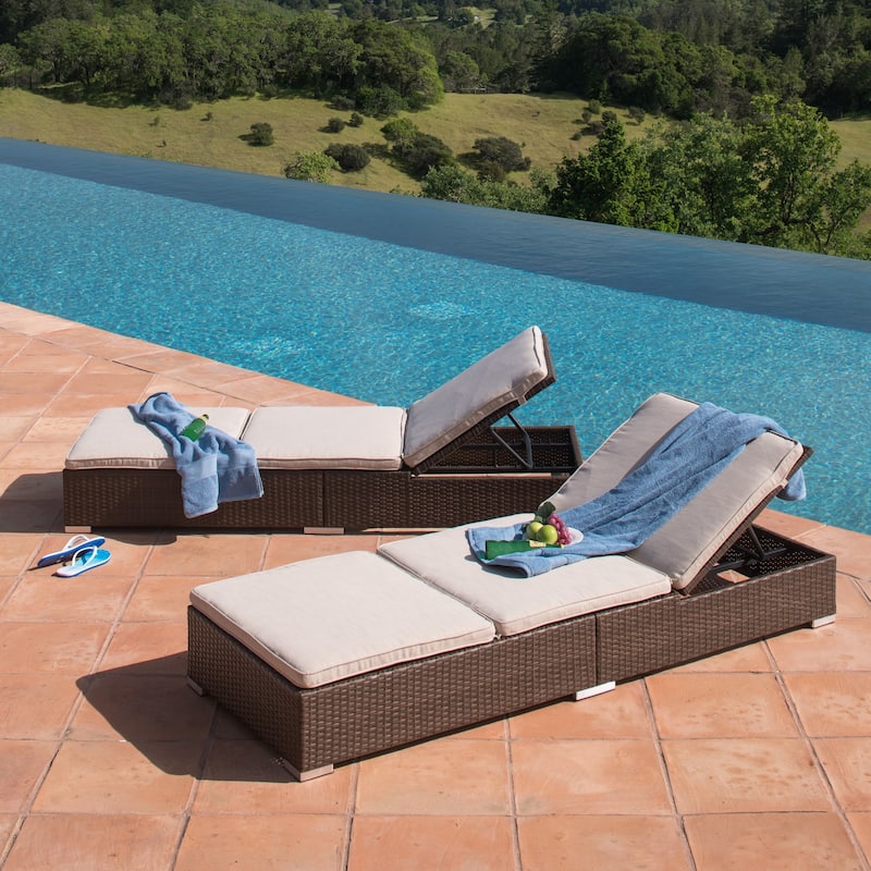 Corvus Outdoor 2-piece Wicker Chaise Lounges with Cushions - Powder-coated aluminum frame