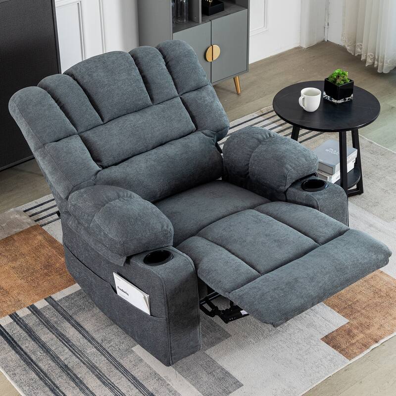 Massage Recliner Chair, Breathable Fabric Ergonomic Single Sofa Chair with Heat and Vibration and Cup Holders & Side Pockets
