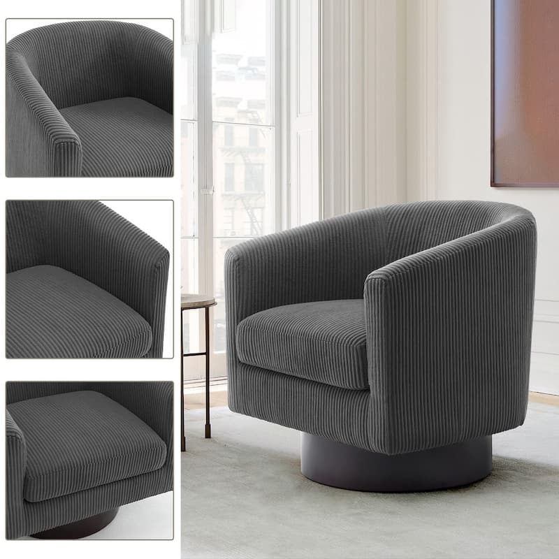 Modern 360° Swivel Corduroy Barrel Chair, Accent Armchair For Living Room