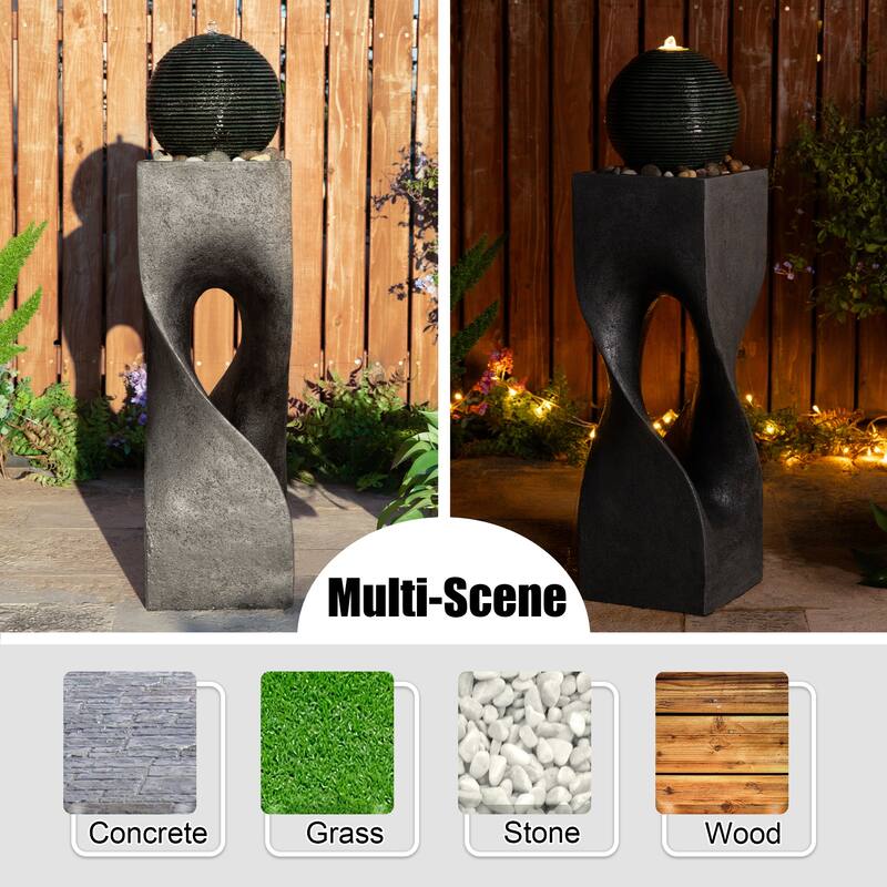 Glitzhome Modern Geometric Oversized Pedestal Sphere Polyresin Outdoor Floor Fountain with Pebbles