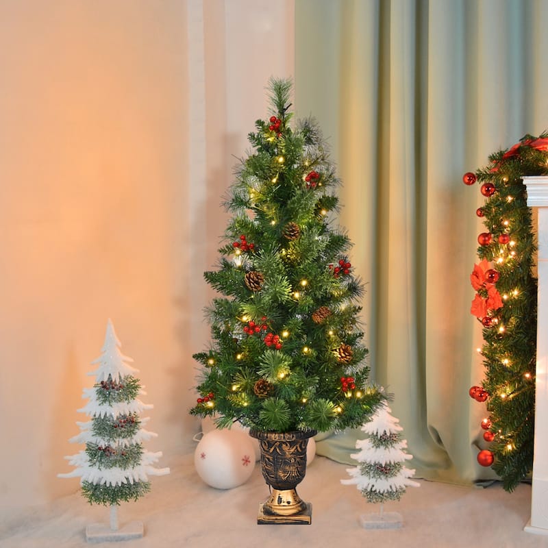 Costway 3/4/5 ft Pre-Lit Christmas Entrance Tree In Urn with 40/60/100