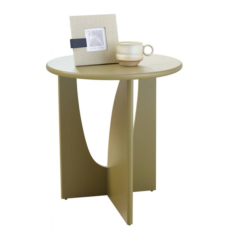 Theo Round Wood Side Table with Sculptural U-Shaped Base
