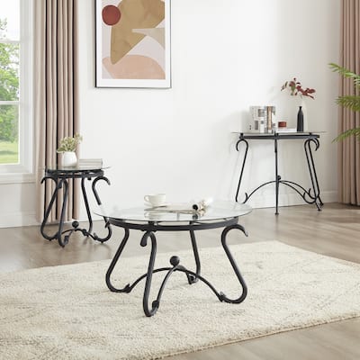 2 Piece Tempered Glass Surface Coffee Table and End Side Table Set