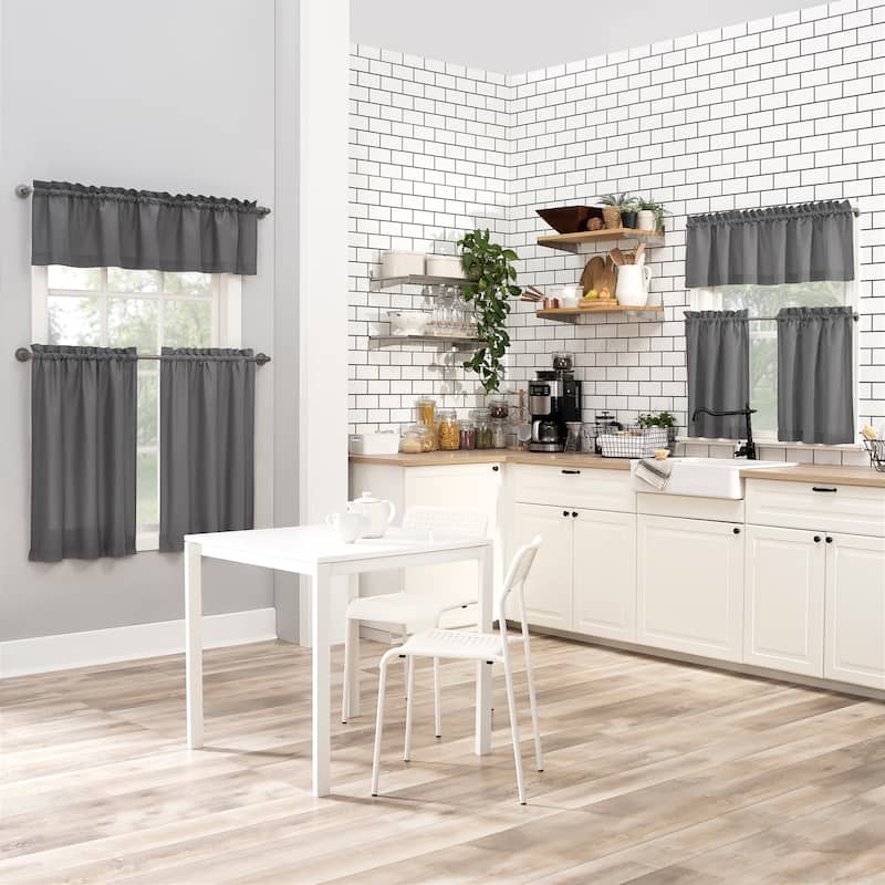 No. 918 Martine Microfiber Semi-Sheer Rod Pocket Kitchen Curtain Valance and Tiers Set