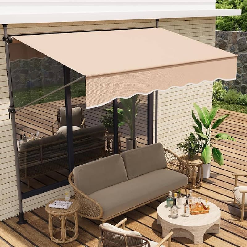 Outdoor Sunshade Shelter, Manual Patio Retractable Awning, UV Protection for Backyard Garden - N/A - Tan