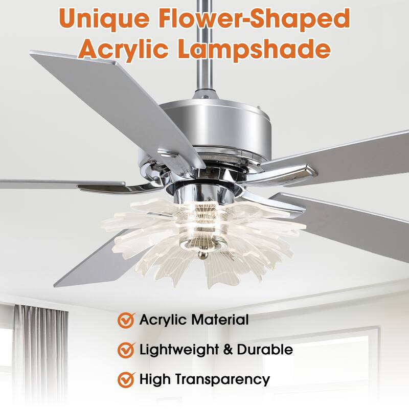 52" Chrome Reversible 5-Blade Modern LED Ceiling Fan with Light and Remote