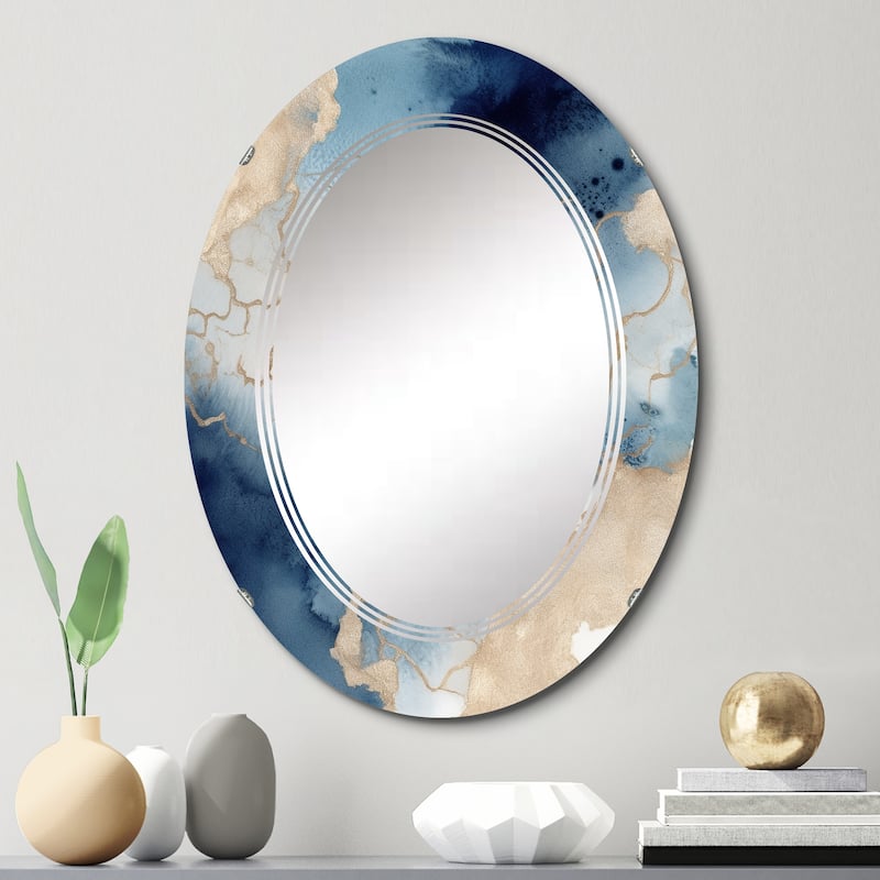 Designart "Blue and Gold Marble Clouds VIII" Fractals Modern Wall Mirror - 20in.x30in.