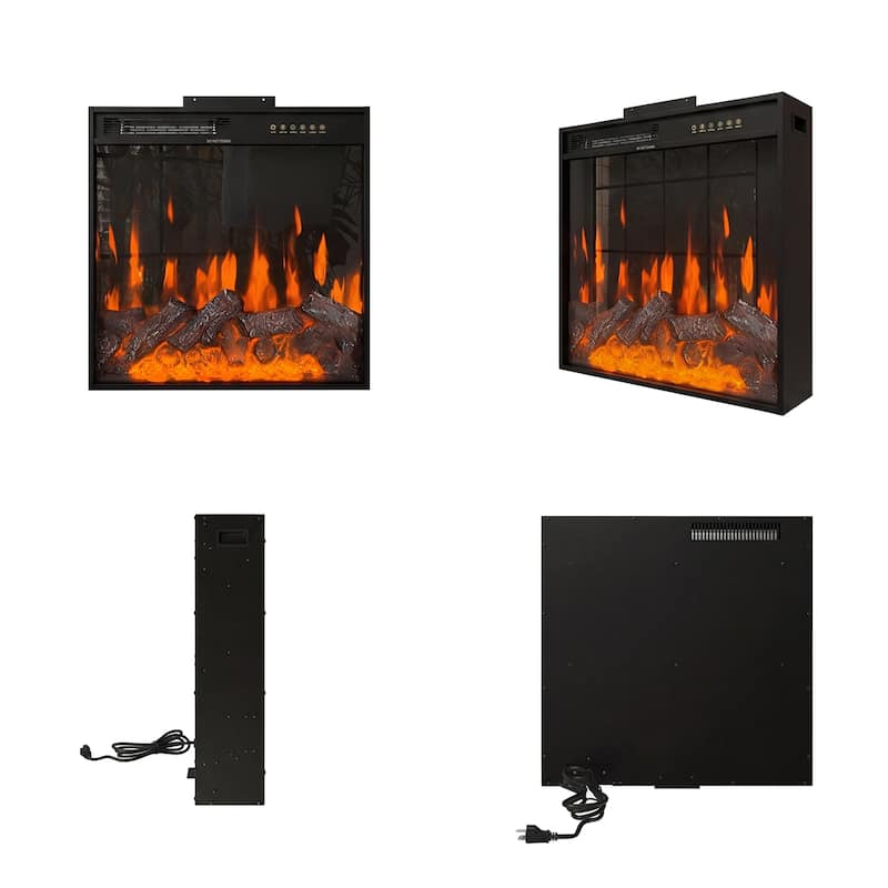 Black Electric Fireplace Insert, 1500W 110V Heater with 12-Color Flame, 5-Level Brightness, High/Low Heat Settings