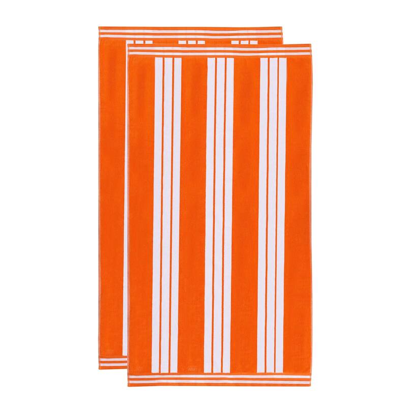 Superior Striped Large Oversized Cotton Beach Towel - Set of 2