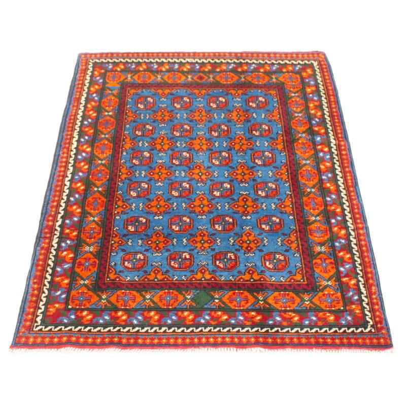 ECARPETGALLERY Hand-knotted Uzbek Kargahi Blue Wool Rug - 4'0 x 5'11