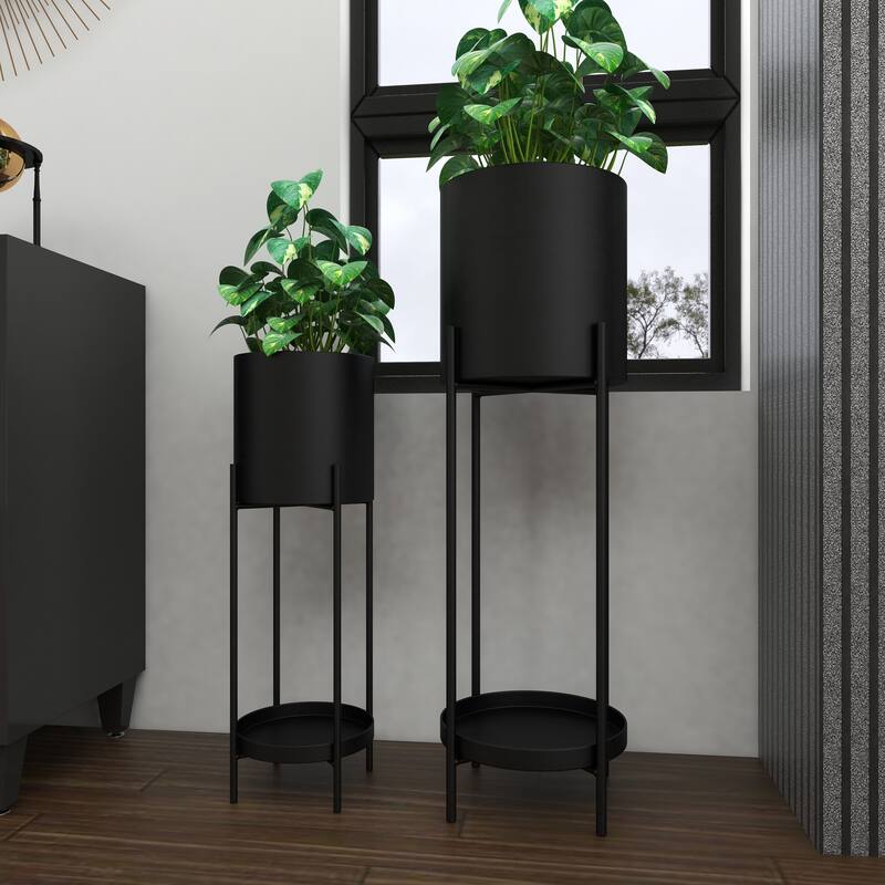 Black or Silver Modern Glam Contemporary Planter Stand (Set of 2) - S/2 24", 33"H