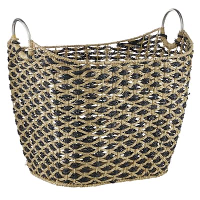 Seagrass Handmade Decorative and Functional Storage Basket with Metal Handles - Brown - Roche River Decor