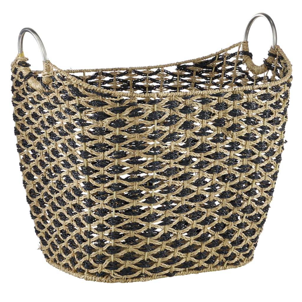 Seagrass Handmade Decorative and Functional Storage Basket with Metal Handles - Brown - Roche River Decor
