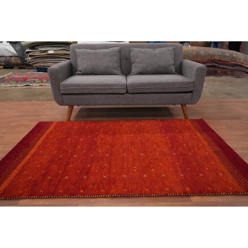 Hand Knotted Oriental 100% Wool Carpet Modern Modern Oranges & Rust Gabbeh Area Rug - 6' 1'' X 4' 2''
