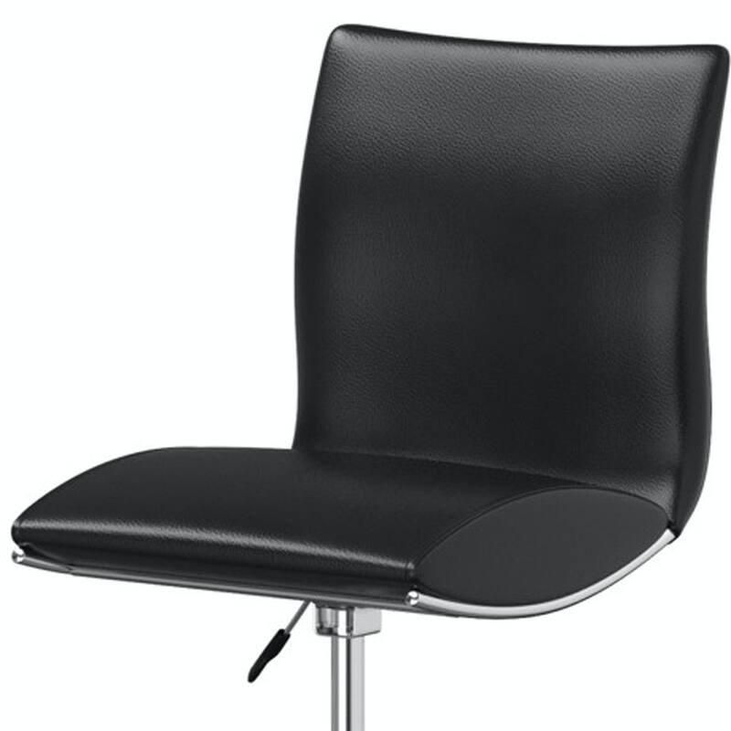 HomeRoots Set of Two Black and Silver Faux Leather and Metal Low Back Adjustable Height Bar Chairs