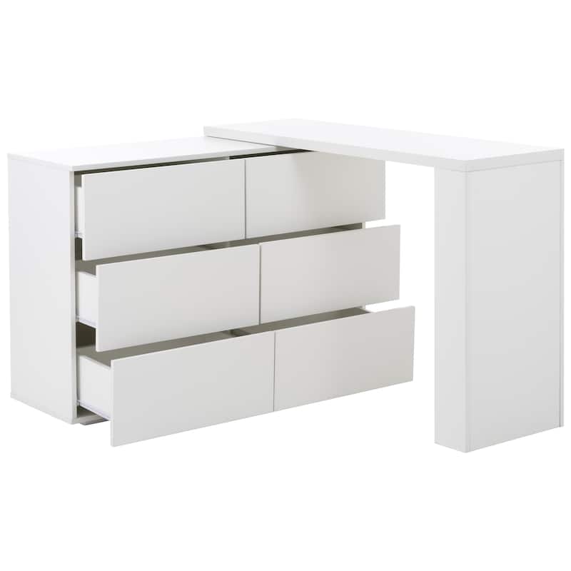 L-Shaped Makeup Vanity Table Extendable Desk 6 Drawers Dresser for Bedroom Dressing Room