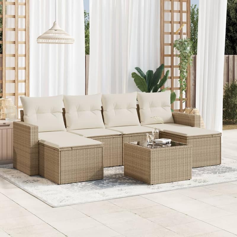 vidaXL Garden Sofa Set Beige PE rattan Large Modular Outdoor Sofa Set - 21.7 x 21.7 x 14.6